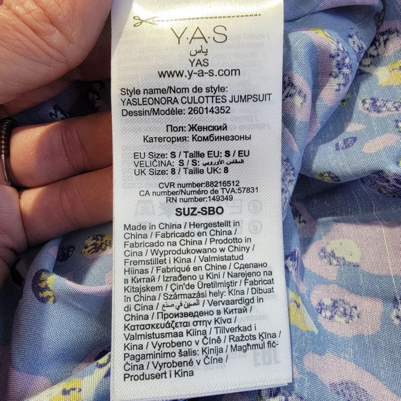 NWT YAS Y.A.S Blue Purple Cropped Jumpsuit Wide Leg Knot Front Zip Back Size 4 - Picture 11 of 14